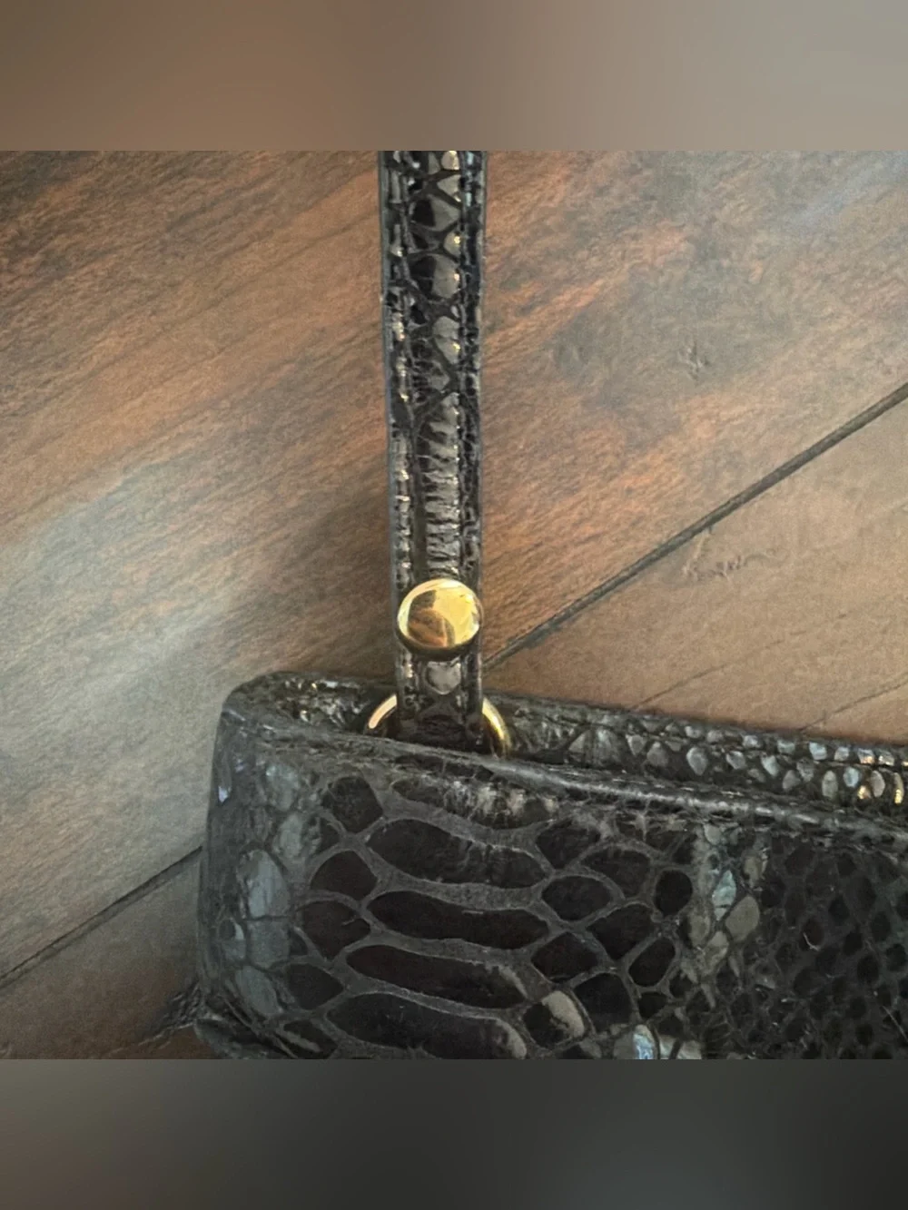 Michael Kors Black Snake-Embossed Shoulder Bag with Gold Plaque